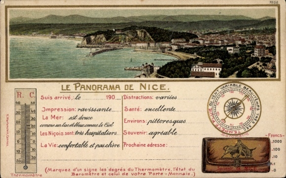 KP Nice Nice Alpes Maritimes, panorama, termometr, kompas