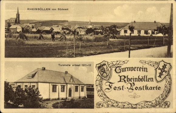 Postcard Rheinböllen in the Hunsrück, partial view, gymnasium, gymnastics club