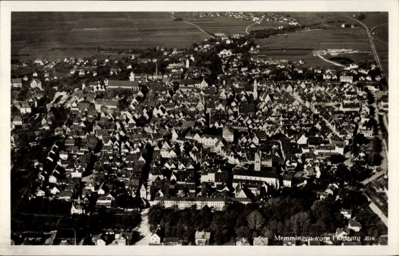 Postcard Memmingen in Swabia, aerial photograph
