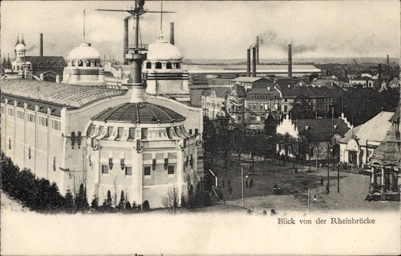 PC Düsseldorf on the Rhine, view from the Rhine Bridge, exhibition 1902