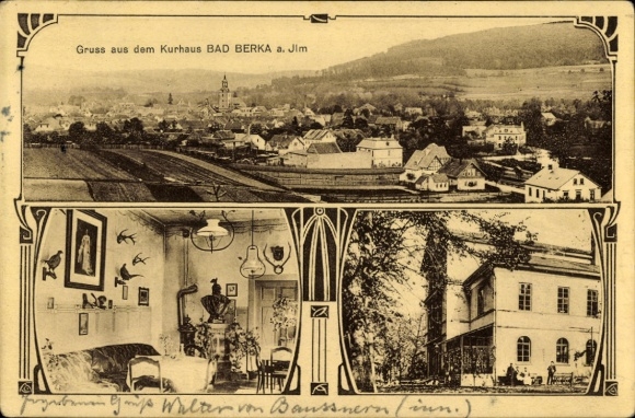 Ak Bad Berka in Thüringen, Panoramablick auf  Kurhaus, Innenansichten, Personen