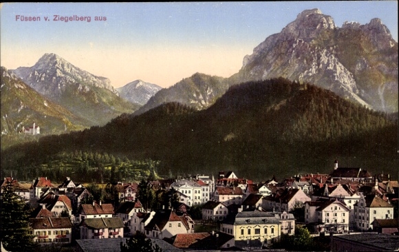 Ak Füssen am Lech Allgäu, Blick vom Ziegelberg aus