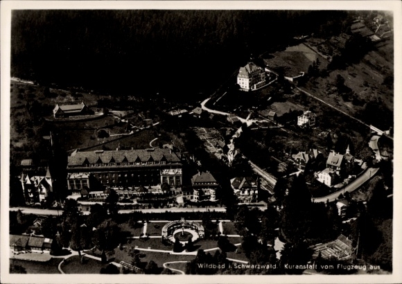Postcard Bad Wildbad in the Black Forest, aerial photograph, spa, forest landscape,