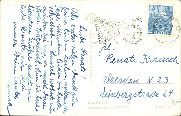 Postcard Leipzig in Saxony, swimming stadium, diving platform