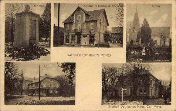 KP Gadenstedt Ilsede w Dolnej Saksonii, kościół, pomnik, dom towarowy, zajazd Deutsches Haus