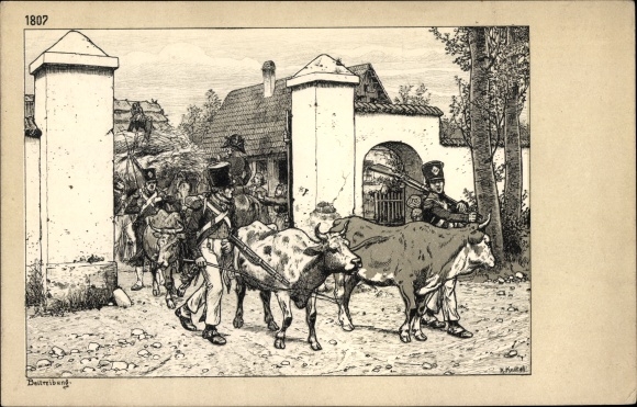 Artist PC Knötel, Richard, The Iron Age 1806 to 1813, recovery, soldiers, cows