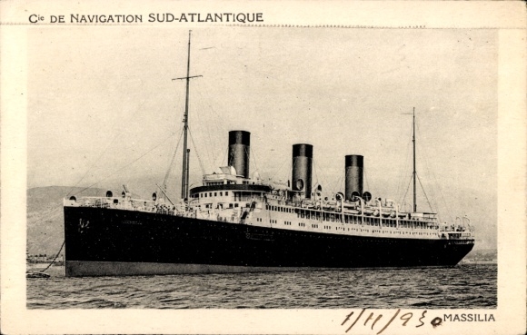 Ak Paquebot, Massilia, stoomschip op zee, South Atlantic Navigation Company