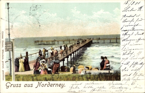 Postcard North Sea resort Norderney East Frisia, pier