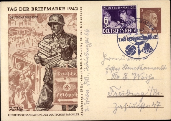 Ganzsachen Künstler Ak Axster Heudtlaß, Tag der Briefmarke 1942, Deutsche Feldpost