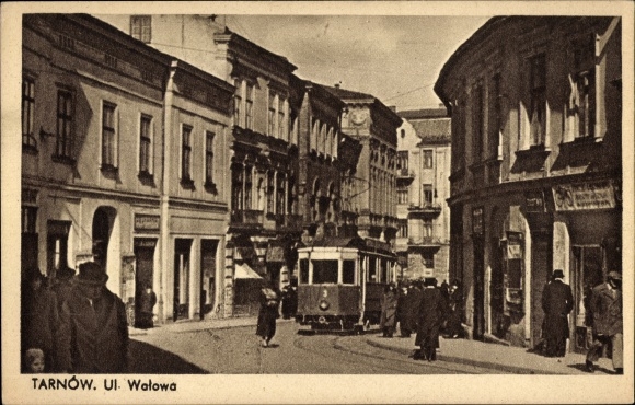Postcard Tarnów Tarnau Poland, Walowa, Street View, Tram