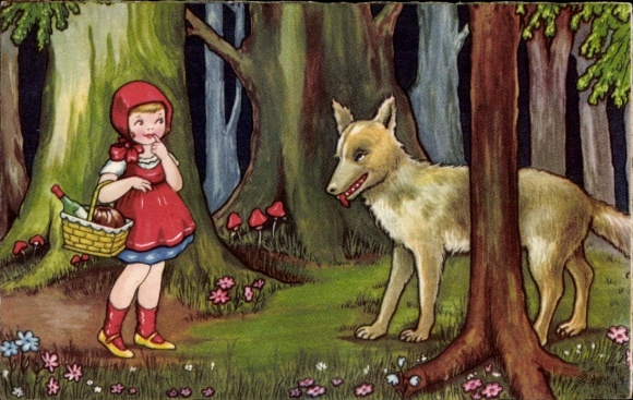 Kunstenaarskaart Boriss, Margret, Roodkapje, Wolf