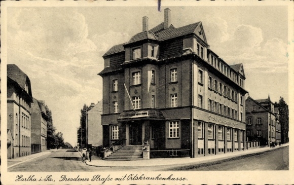 Ak Hartha in Sachsen, Dresdener Straße, Ortskrankenkasse.