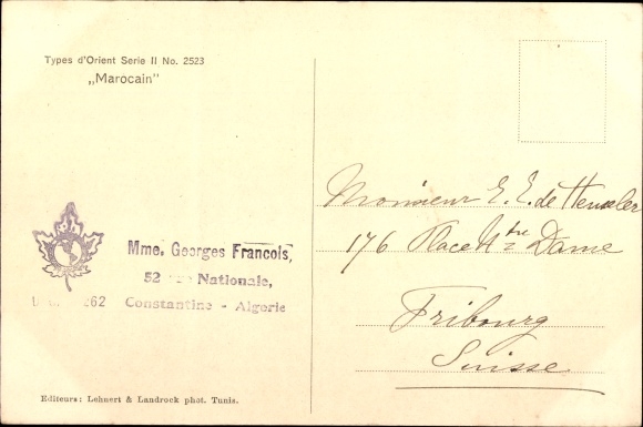 Postcard Morocco, Man in Robe, Soldier, Gun, Flower, Bag