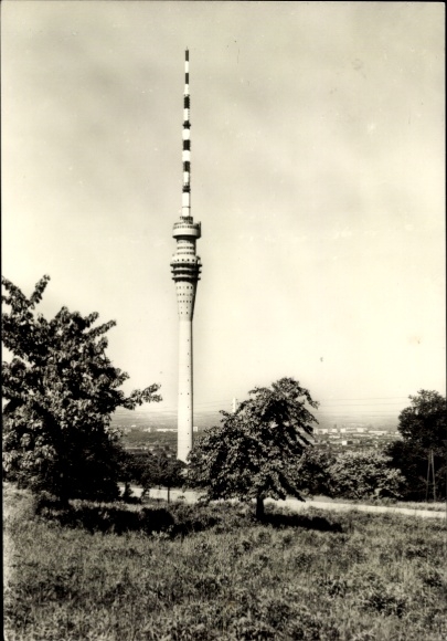 Postcard Dresden Wachwitz, Dresden TV and VHF tower, great view, surrounding trees
