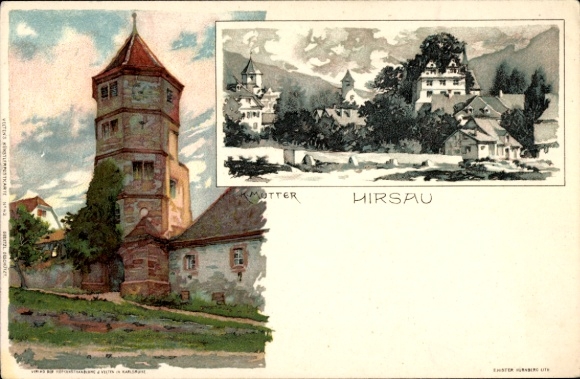 Artist Chromo-Litho Mutter, K., Hirsau Calw in Baden Württemberg, view of a tower, houses