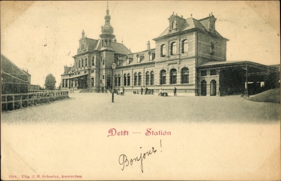 Ansichtkaart Delft Zuid-Holland Nederland, treinstation