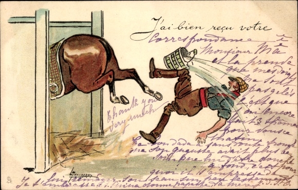 Artist Chromo-Litho Thackeray, Lance, Horse Kicks Man with Bucket of Water