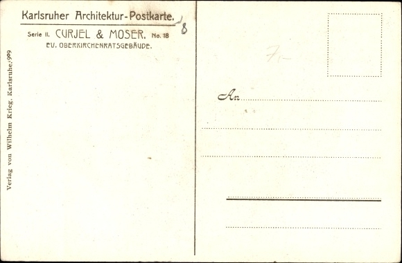 Ansichtkaart Karlsruhe in Baden Wuerttemberg, Ev. Oberkirchenratgebäude, architecten Curjel & Moser, nr. 18