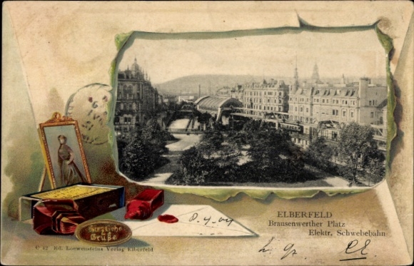 Passepartout PC Elberfeld Wuppertal, Brausenwerther Platz, suspension railway, letter, sealing wax