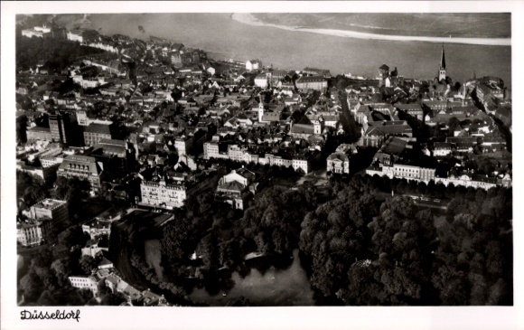Postcard Düsseldorf am Rhein, aerial photograph