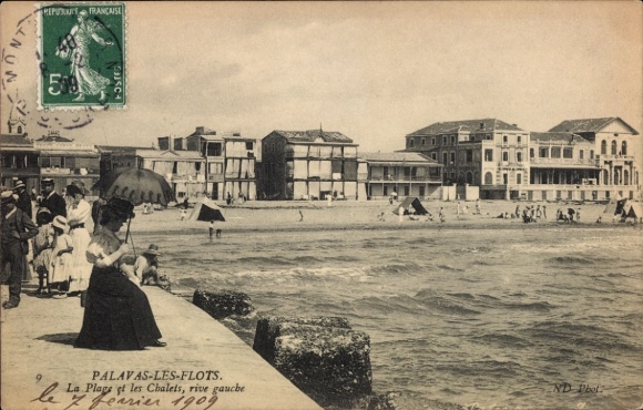 Postcard Palavas les Flots Hérault, Plage, Chalets