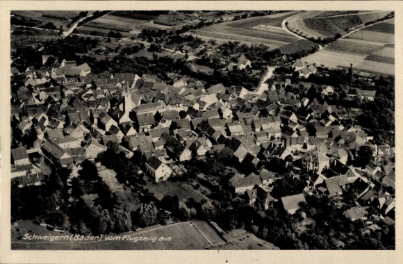 Postcard Schweigern Boxberg in Baden, aerial view of Schweigern, houses, landscape