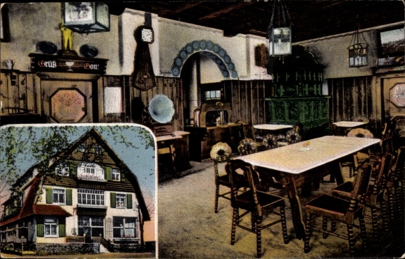 Postcard Eibenstock in the Erzgebirge of Saxony, summer resort and hikers&#39; home in Bielhaus, interior view