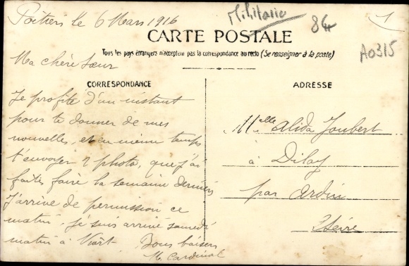Photo Postcard French Soldier, 109 Reg d&#39;Artillerie Lourde