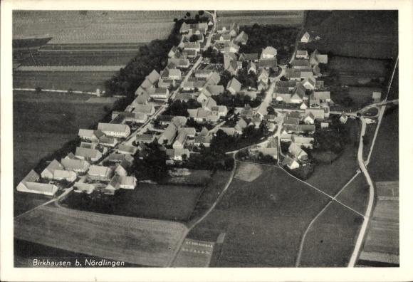 Postcard Birkhausen Wallerstein in Swabia, aerial photograph