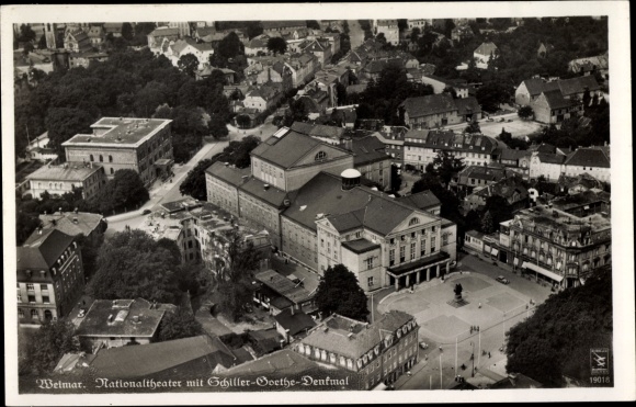 PC Weimar in Thuringia, National Theater, Schiller Goethe monument, aerial photo