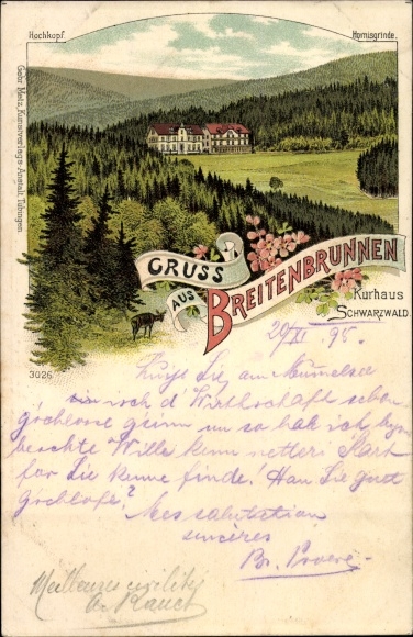 Chromo-Litho Sasbachwalden in the Black Forest, Breitenbrunnen, Kurhaus, Hochkopf, Hornisgrinde