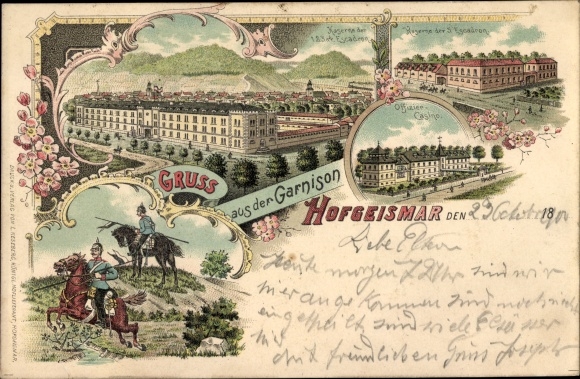 Litho Hofgeismar in Nordhessen, Garnison, Kaserne 1. 2. 3. 4. und 5. Escadron, Offizierscasino