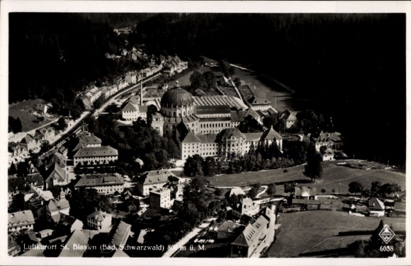 Postcard St. Blasien in the Black Forest, aerial photograph of the town