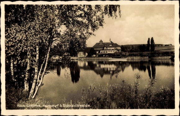 Postcard Paulsdorf Dippoldiswalde in the Eastern Ore Mountains, bank area with house lake view