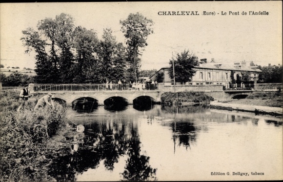 Postcard Charleval Eure, Andelle Bridge