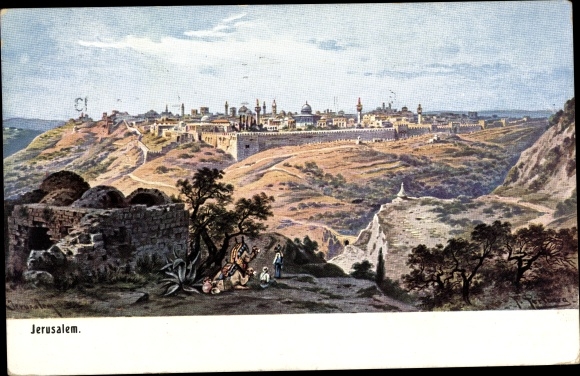 Artist PC Perlberg, F., Jerusalem Israel, panorama, city wall
