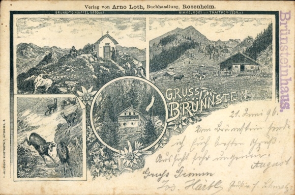 Chromo-Litho Oberaudorf in Upper Bavaria, Brünnstein, Brünnsteinhaus