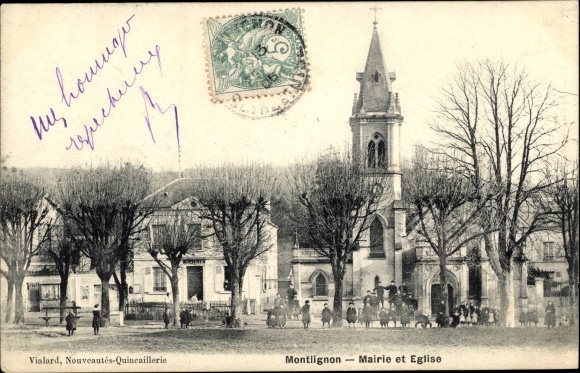 Ak Montlignon Val d’Oise, Mairie et Église