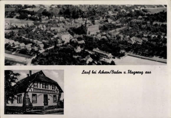 Postcard Lauf in Baden Schwarzwald, aerial photograph, Gasth. zur Traube-Haft