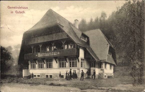Postcard Gutach on the Baden Black Forest Railway, community hall