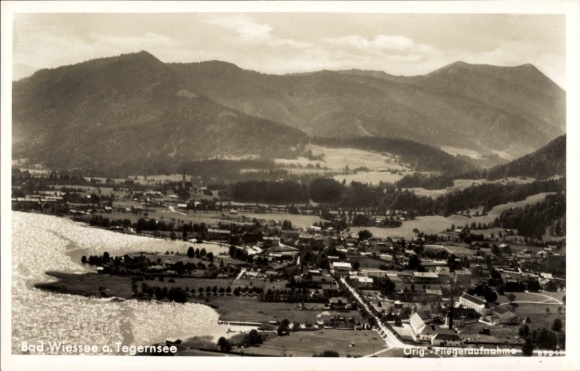 Postcard Bad Wiessee in Upper Bavaria, aerial photograph of the town on Lake Tegernsee