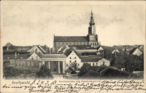 Ak Hansestadt Greifswald, Nicolaikirche, Steinbeckertor