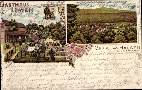 Chromo-Litho Hausen Butzbach in Hesse, Inn zum Löwen, owner J. Jung, Hausberg