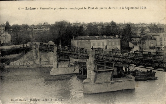Ak Lagny Seine et Marne, Temporäre Fußgängerbrücke