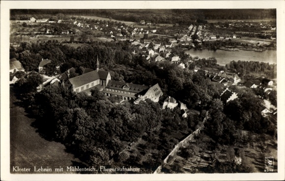 Postcard Kloster Lehnin in der Mark, mill pond, aerial photograph