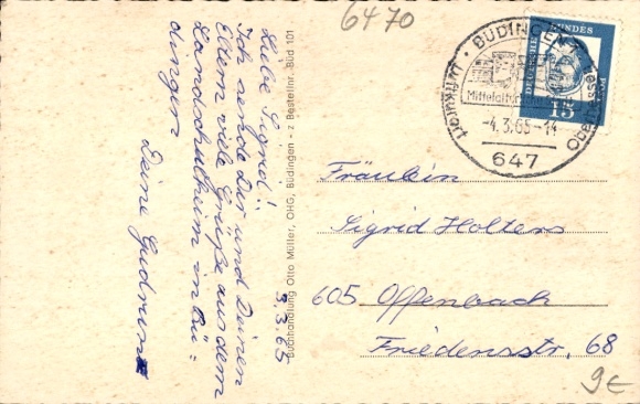 Postcard Büdingen in Hesse, partial views, church, swimming pool