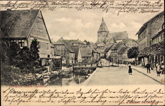 Postcard Mölln in Lauenburg, street, children