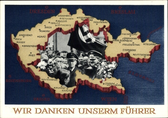 Postal stationery Postcard We thank our Führer, Sudetenland, Bohemia, Moravia, Hitler