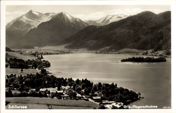 Picture of Schliersee in Upper Bavaria, river landscape, mountains, lake, aerial photograph