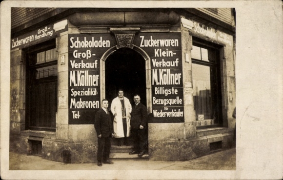 Photo Postcard Dresden Pieschen Leipziger Vorstadt, Chocolate Shop M. Köllner, Friedensstraße 4